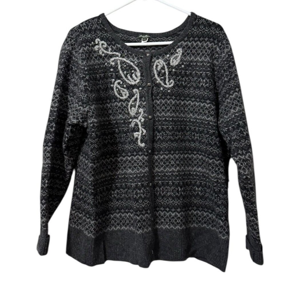 Eddie Bauer Women Sz 2XL‎ Cardigan Sweater Lambswool Cashmere Blend  Embroidered